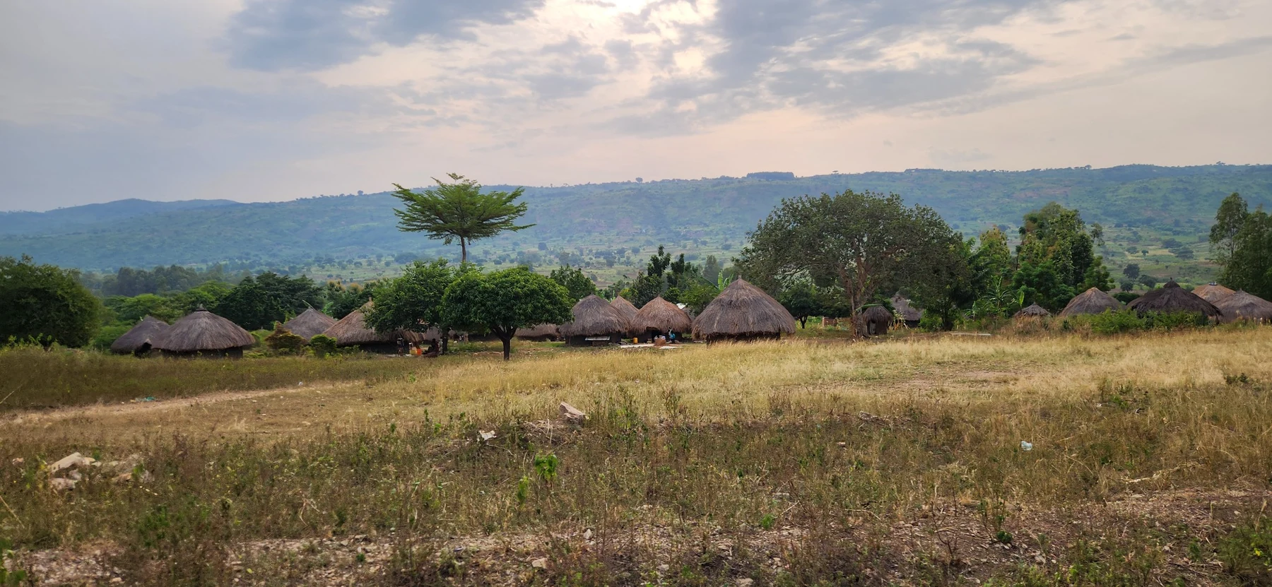 A broad view of the surrounding village landscape and homes.